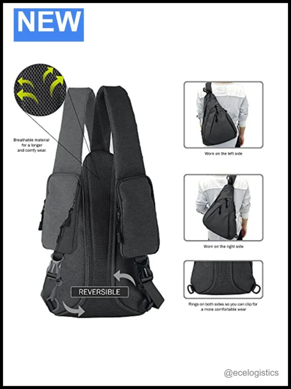 Concealed Carry Crossbody Sling Backpack Water Resistant Nylon Chest Bag